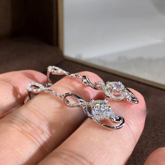 NEW Silver Round Diamond Drop Swirl Earrings - Picture 4 of 6